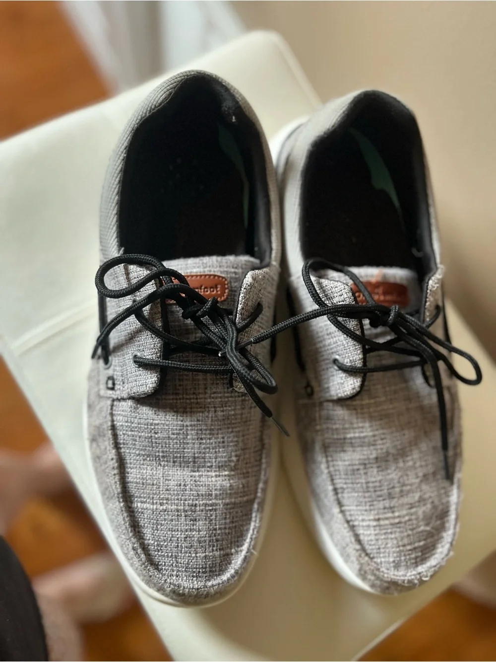 Light Gray Men's Slip-On Boat Shoe with Cushioned White Sole, Size 46 (11.5 US)